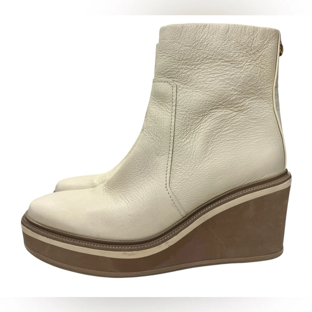 LO.SANJI Cream Leather Platform Wedge Ankle Boots Rear Zip Size 11 Brazil